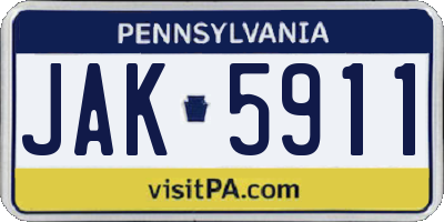 PA license plate JAK5911