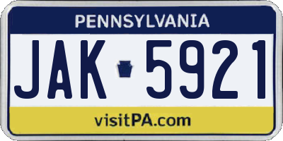 PA license plate JAK5921