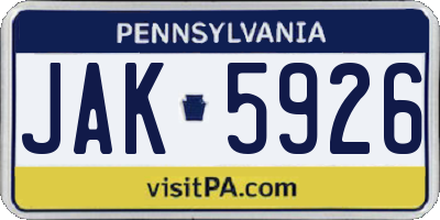 PA license plate JAK5926