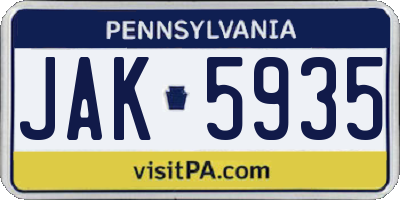 PA license plate JAK5935