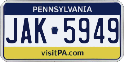 PA license plate JAK5949