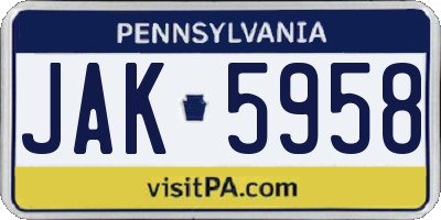 PA license plate JAK5958