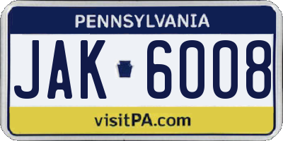 PA license plate JAK6008