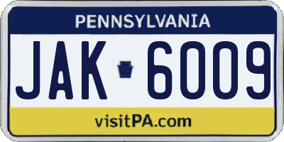 PA license plate JAK6009