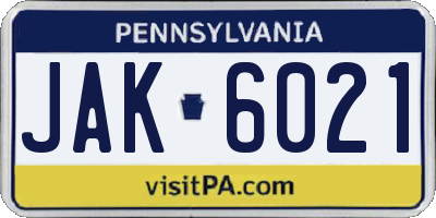 PA license plate JAK6021