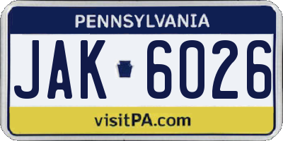 PA license plate JAK6026