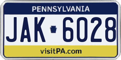 PA license plate JAK6028