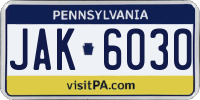 PA license plate JAK6030