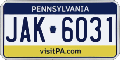 PA license plate JAK6031