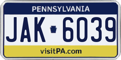 PA license plate JAK6039