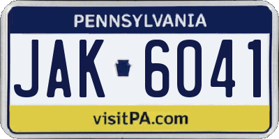 PA license plate JAK6041