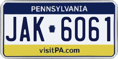 PA license plate JAK6061