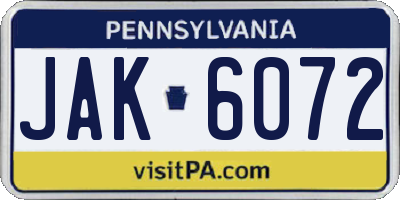 PA license plate JAK6072