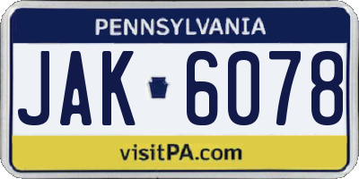 PA license plate JAK6078