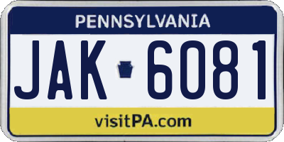 PA license plate JAK6081
