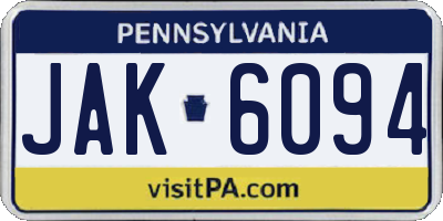 PA license plate JAK6094
