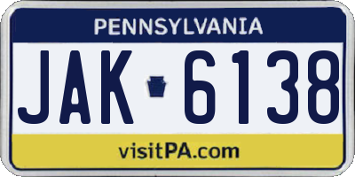 PA license plate JAK6138