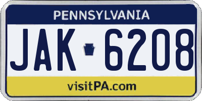 PA license plate JAK6208