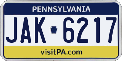 PA license plate JAK6217