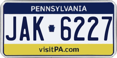 PA license plate JAK6227