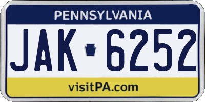 PA license plate JAK6252