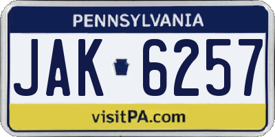 PA license plate JAK6257