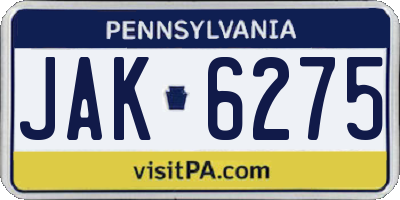 PA license plate JAK6275