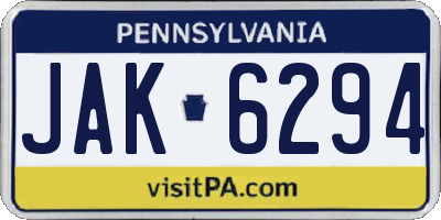 PA license plate JAK6294