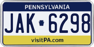 PA license plate JAK6298