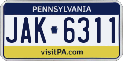 PA license plate JAK6311