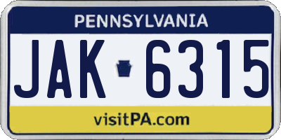 PA license plate JAK6315
