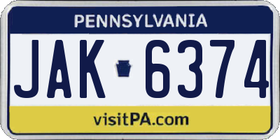 PA license plate JAK6374