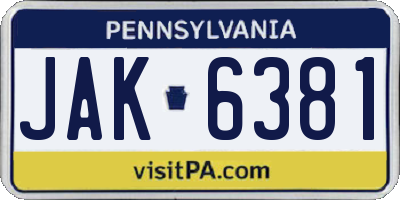 PA license plate JAK6381