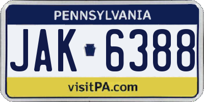 PA license plate JAK6388