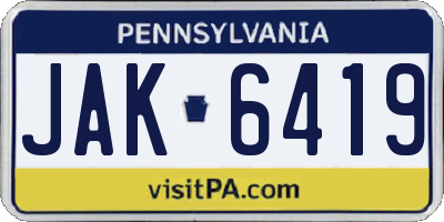 PA license plate JAK6419