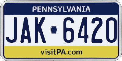 PA license plate JAK6420