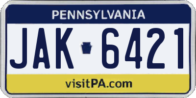 PA license plate JAK6421