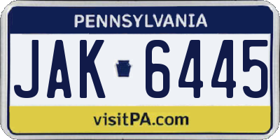 PA license plate JAK6445