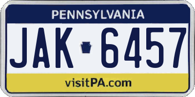 PA license plate JAK6457