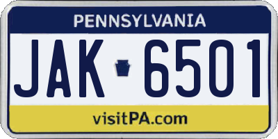 PA license plate JAK6501