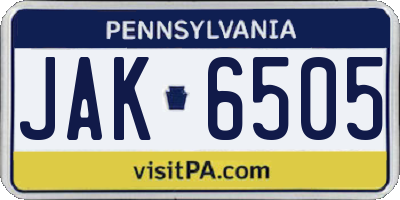 PA license plate JAK6505