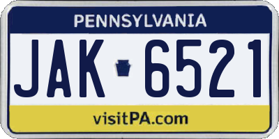 PA license plate JAK6521