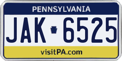 PA license plate JAK6525