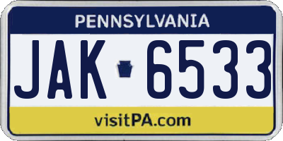 PA license plate JAK6533