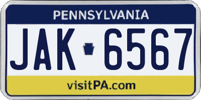 PA license plate JAK6567