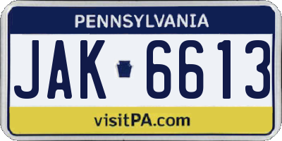 PA license plate JAK6613