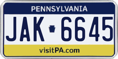 PA license plate JAK6645