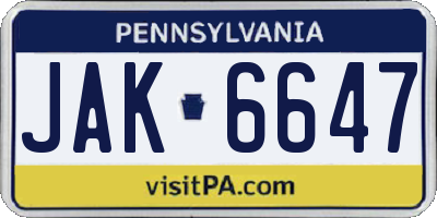PA license plate JAK6647