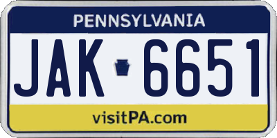 PA license plate JAK6651