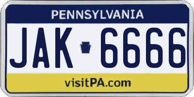 PA license plate JAK6666